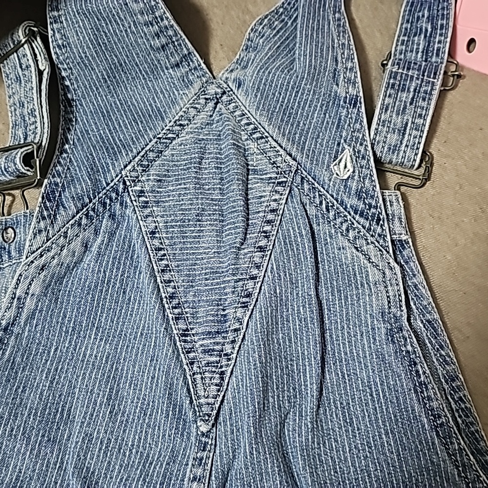 Volcom stripped jean overalls